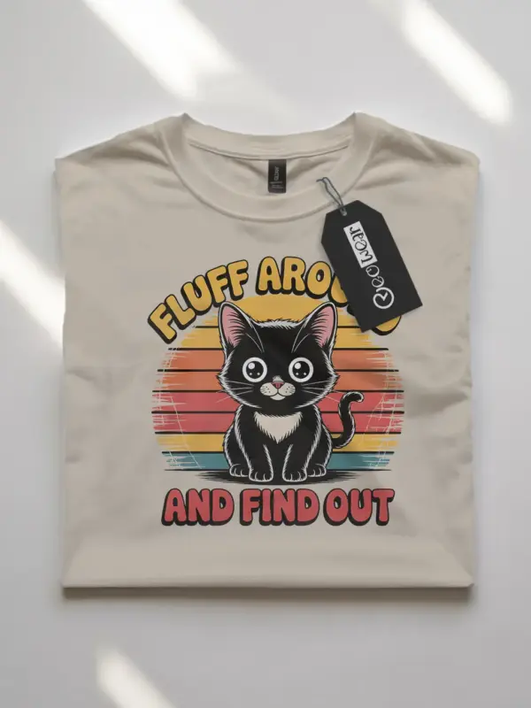 natural lifestyle photo fluff around vintage funny cat shirt for women