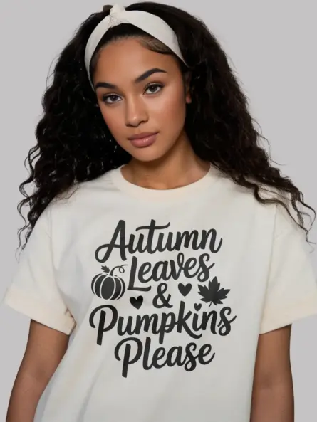 Chic Autumn Leaves and Pumpkins Shirt – Cozy Fall Graphic Tee - Image 9