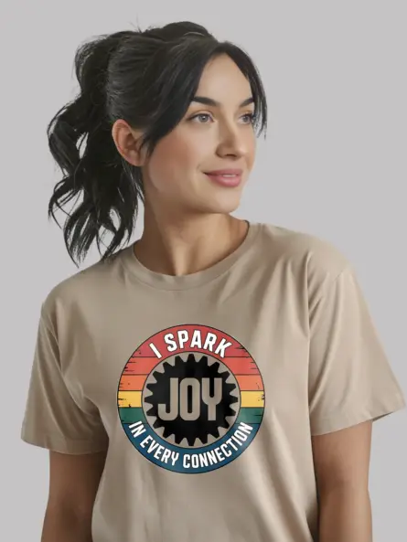 Electrician Spark Joy T-Shirt Retro Badge Design - Image 6