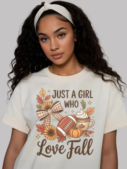 Cozy Just a Girl Who Loves Fall Shirt – Sunflower Latte Tee - Image 9