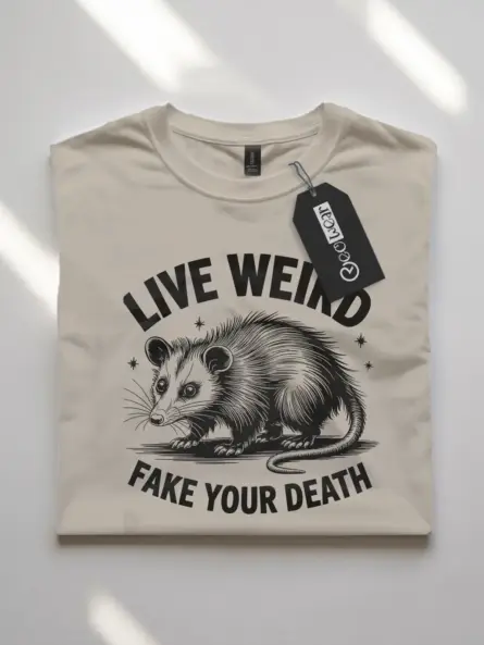 natural front view live weird fake your death shirt funny opossum tee