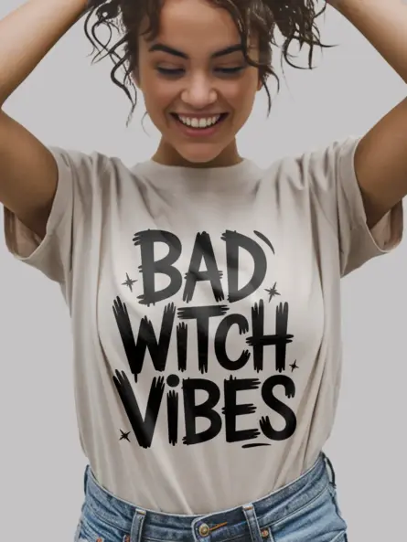 Bad Witch Vibes Shirt – Bold Gothic Tee for Spooky Season & Parties - Image 6