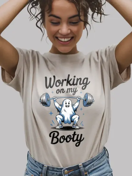 Funny Ghost Workout T-Shirt Working On My Booty - Image 3