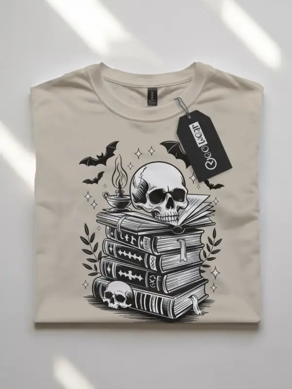 haunted library skull t-shirt