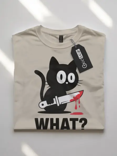 Murderous Cat with Knife T-Shirt – Funny Halloween Meme Graphic Tee - Image 7