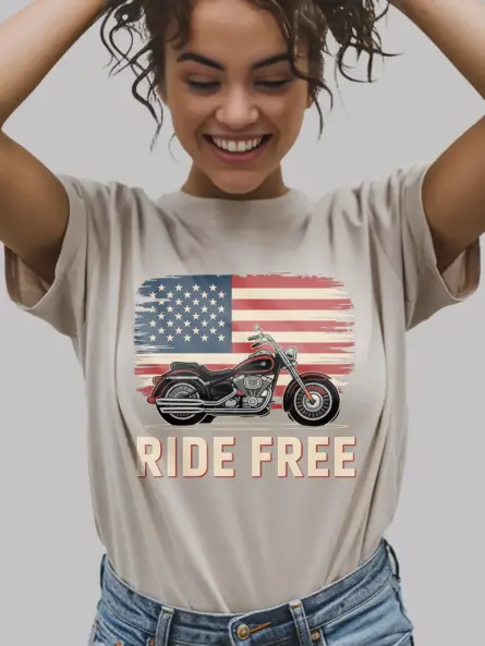 Bold Patriotic Biker T-Shirt – Ride Free with American Pride - Image 9