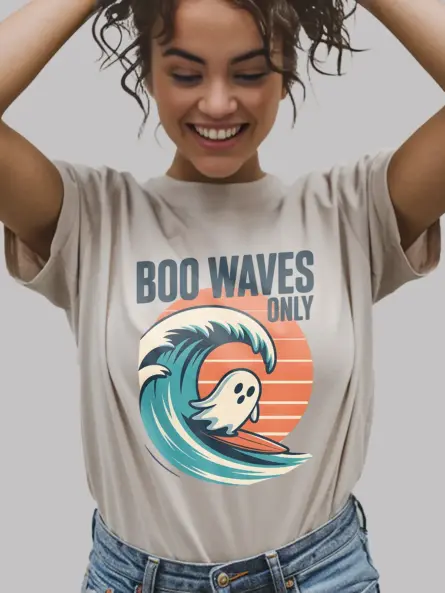 Surfing Ghost T-Shirt – Boo Waves Only Retro Tee - Image 9