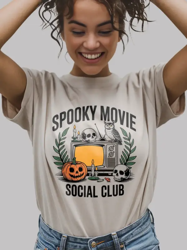 natural spooky movie social club t-shirt– Halloween movie night apparel