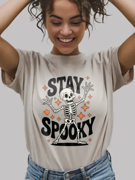 natural dancing skeleton tee with retro stars