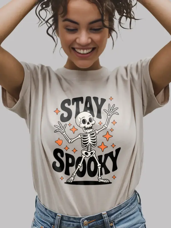 natural dancing skeleton tee with retro stars