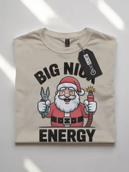 Natural Big Nick Energy Shirt – Christmas electrician tee with Santa and pliers