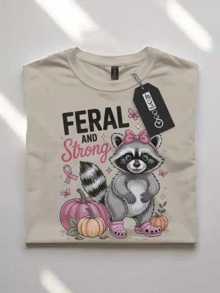 Feral and Strong Raccoon Shirt – Whimsical Breast Cancer Tee - Image 7