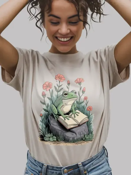 Frog Reading Shirt – Whimsical Nature Tee for Book Lovers - Image 9