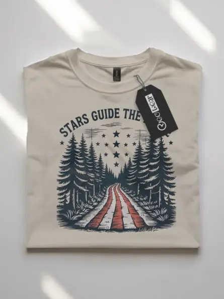 Patriotic Forest American Flag T-Shirt – Stars Guide the Brave - Image 7