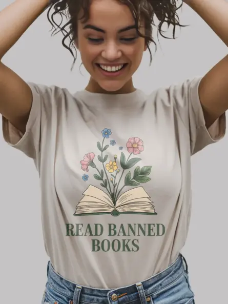 Read Banned Books T-Shirt – Vintage Floral Advocacy Tee for Readers - Image 9