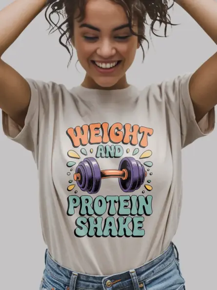 Bold Retro Fitness T-Shirt – Weight and Protein Shake 70s Gym Tee - Image 9