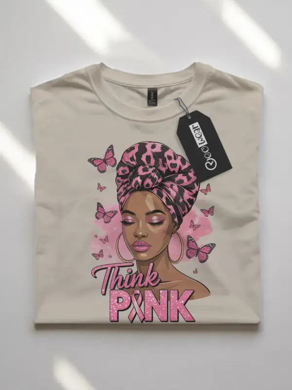 Natural Shirt Think Pink Breast Cancer Shirt Folded Detail
