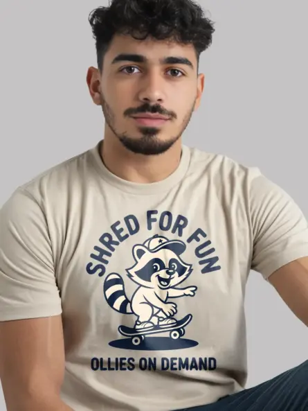 Skateboard Raccoon T-Shirt – Funny Shred for Fun Streetwear Tee - Image 9