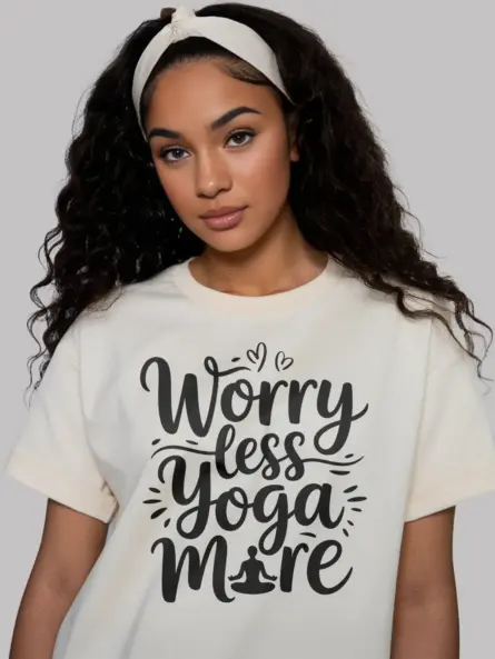 Motivational Worry Less Yoga More T-Shirt - Image 9