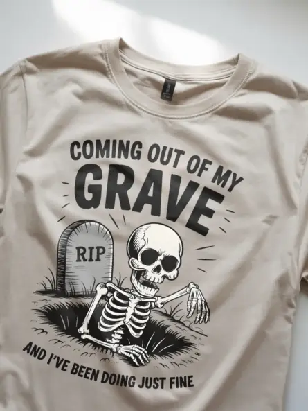 natural vintage RIP skeleton grave tee
