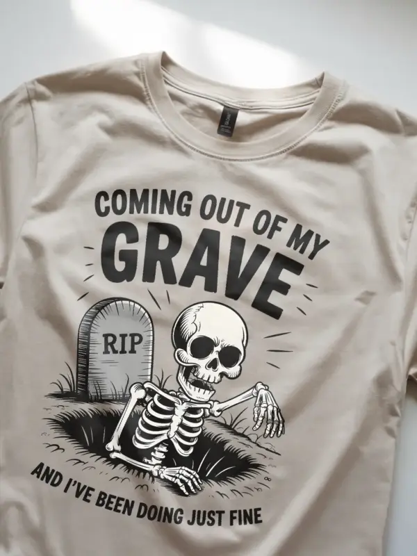 natural vintage RIP skeleton grave tee