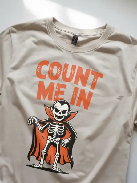 natural Shirt – Count Me In – funny vampire skeleton t-shirt