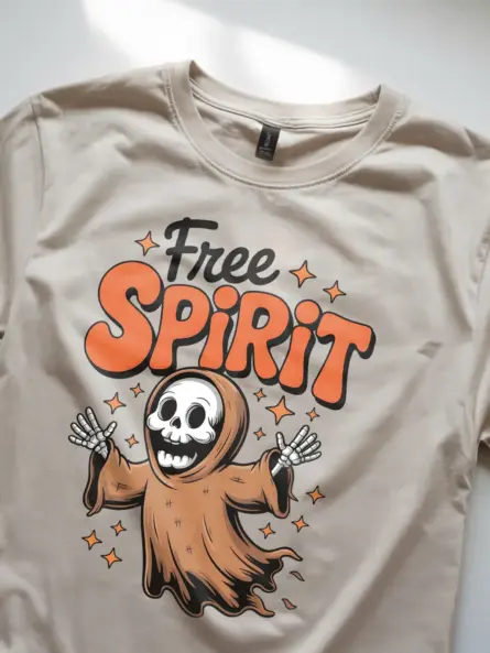 natural front view – Free Spirit design boho ghost Halloween t-shirt