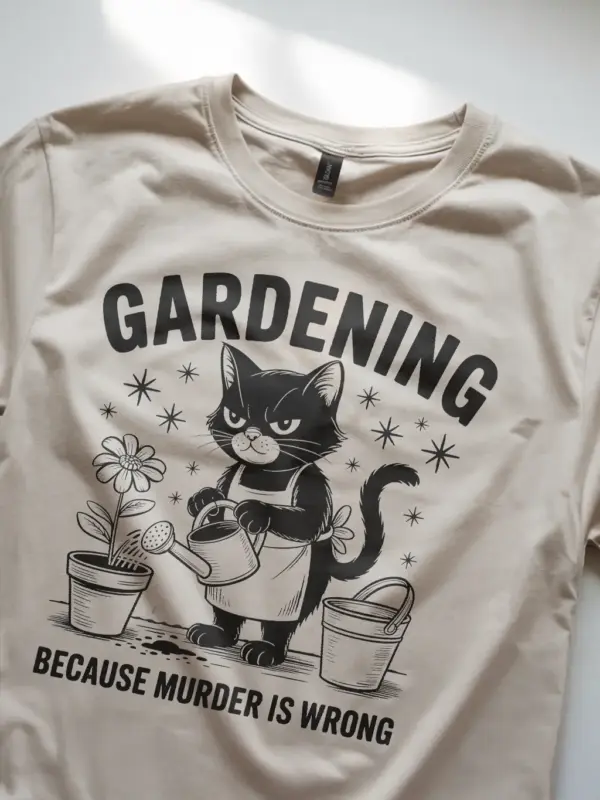natural lifestyle image gardening because murder is wrong funny gardening cat shirt