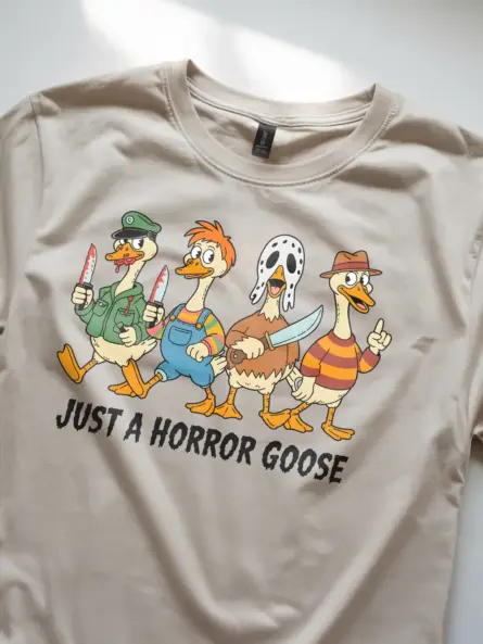 Funny Horror Goose T-Shirt for Halloween – Spooky Animal Parody Tee - Image 2