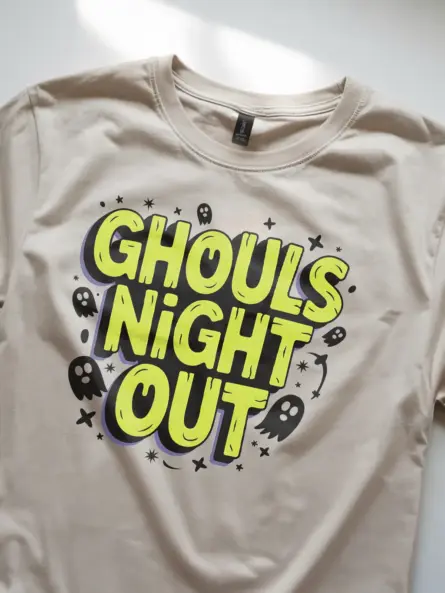 Lifestyle shot natural Ghouls Night Out Halloween T-Shirt for Halloween parties