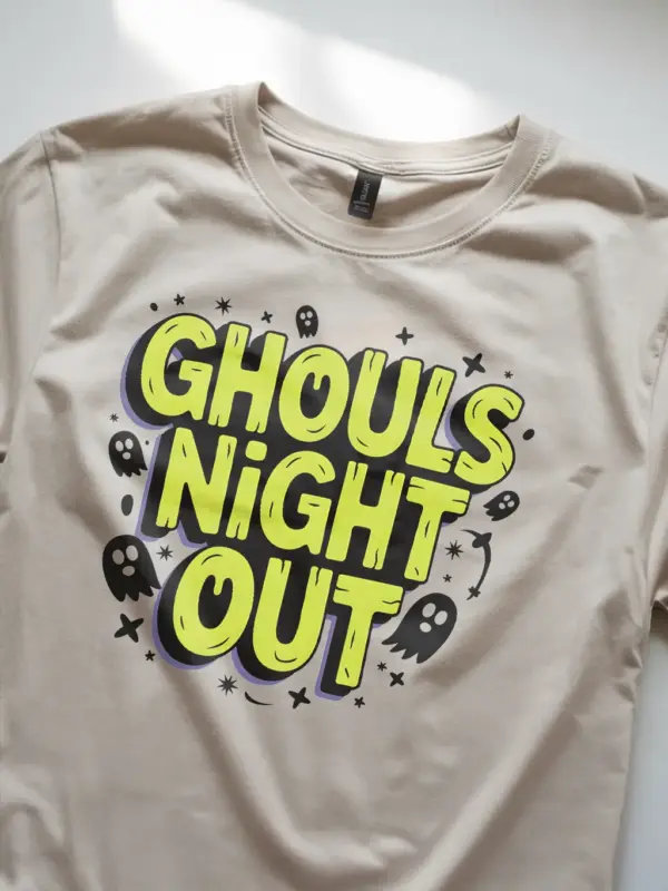 Lifestyle shot natural Ghouls Night Out Halloween T-Shirt for Halloween parties