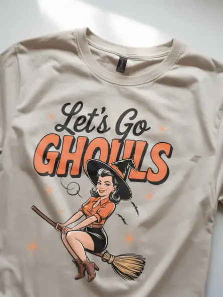 lifestyle – group look with natural retro witch Halloween shirts