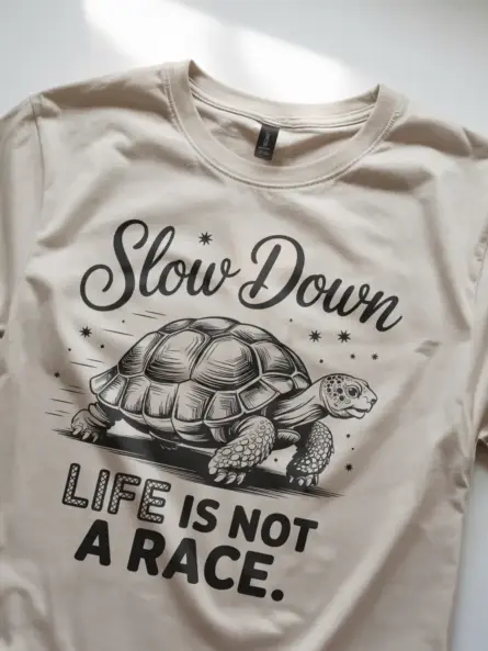 natural flatlay – Slow Down Life Is Not a Race – mindfulness turtle t-shirt