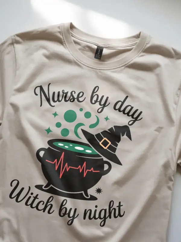 natural lifestyle shot nurse by day witch by night t-shirt spooky nurse gift