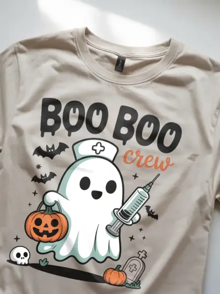 Adorable Boo Crew Nurse T-Shirt for Halloween - Image 3
