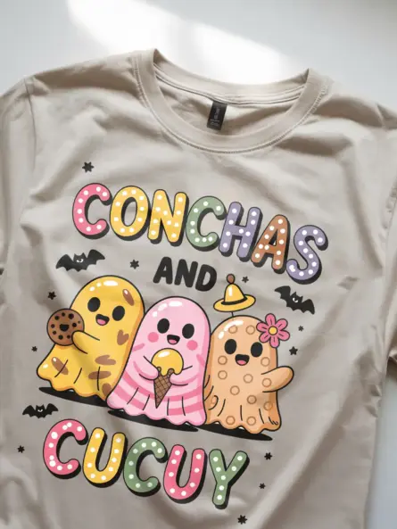 Adorable Conchas Ghost T-Shirt – Fun Latinx Halloween Apparel - Image 11