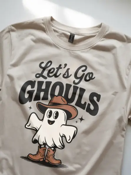natural side – cute ghost with cowboy hat western Halloween tee