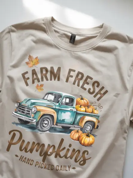 Farm Fresh Pumpkin Truck T-Shirt – Vintage Fall Harvest Tee - Image 9