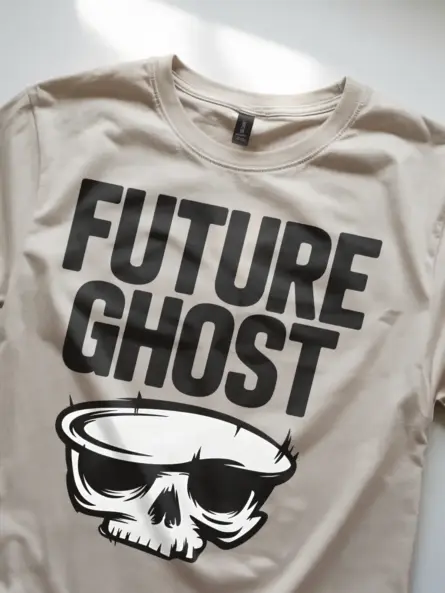 natural Future Ghost T-Shirt Lifestyle Shot – black and white future ghost tee