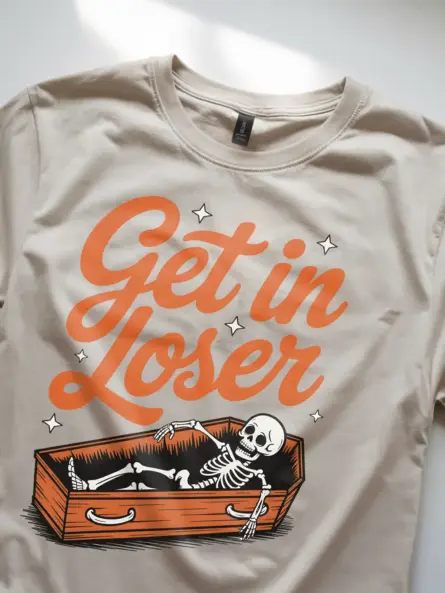 Lifestyle Shot natural Shirt Lifestyle – Goth Skeleton Coffin T-Shirt