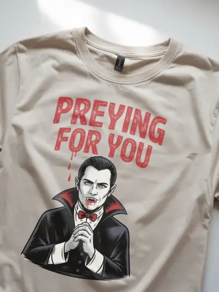 Gothic Vampire Pun T-Shirt – Preying for You Halloween Tee - Image 8