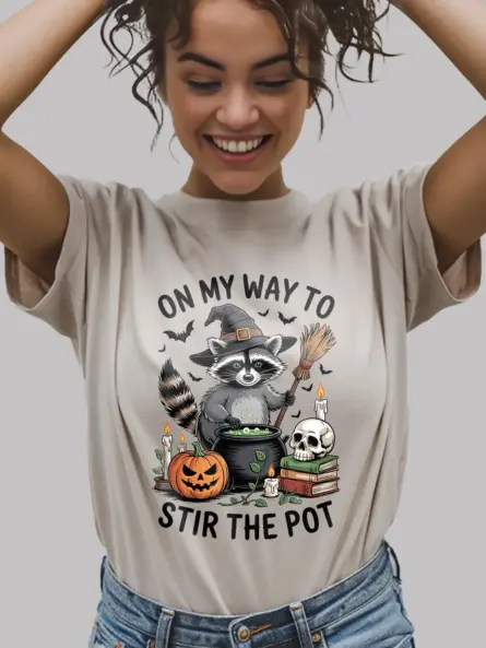 Hilarious Funny Raccoon Witch T-Shirt for Halloween - Image 9