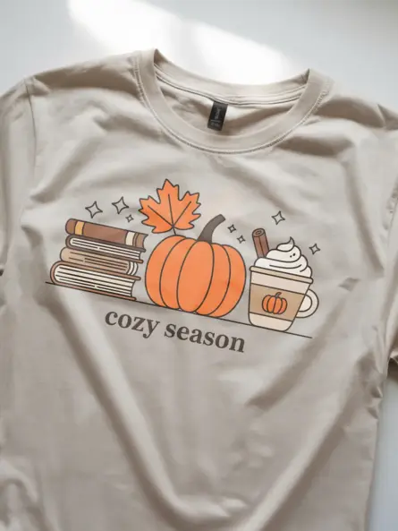 Minimalist Cozy Season T Shirt – Autumn Books & Pumpkin Tee - Image 8