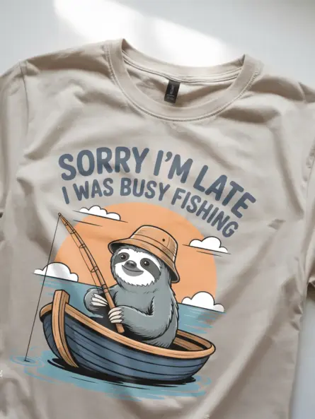 Funny Fishing T Shirt – Lazy Sloth Graphic Tee for Chill Anglers - Image 9