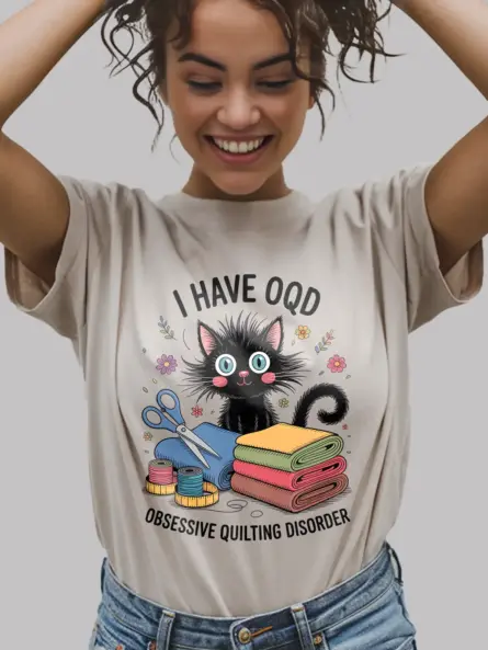 Funny Quilting T-Shirt – Obsessive Quilting Disorder Cat Tee for Crafters - Image 9