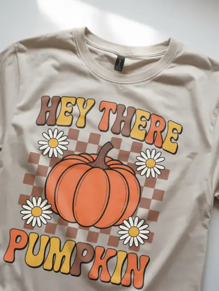Hey There Pumpkin Shirt – Retro Fall Tee with Checkered & Daisy Design - Image 8