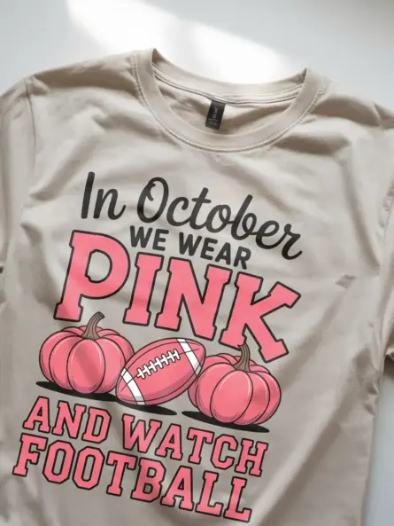 In October We Wear Pink Shirt – Bold Football & Breast Cancer Awareness Tee - Image 8
