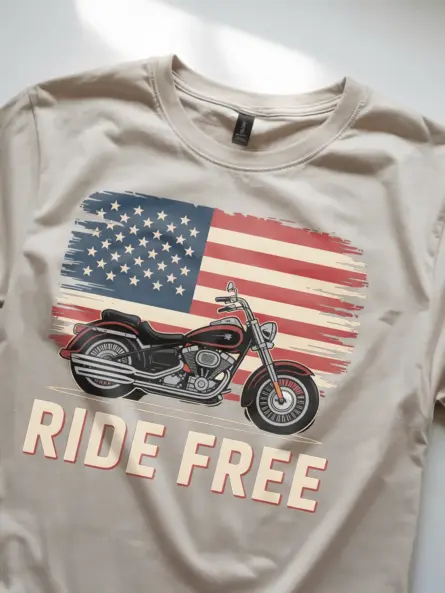 Bold Patriotic Biker T-Shirt – Ride Free with American Pride - Image 8
