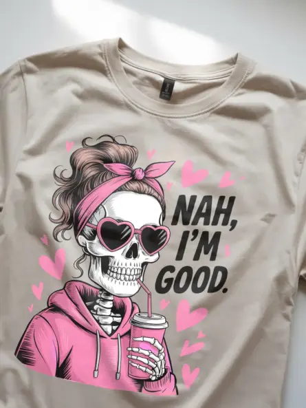 Funny Nah I’m Good Skeleton Shirt – Sarcastic Coffee Tee for Women - Image 5