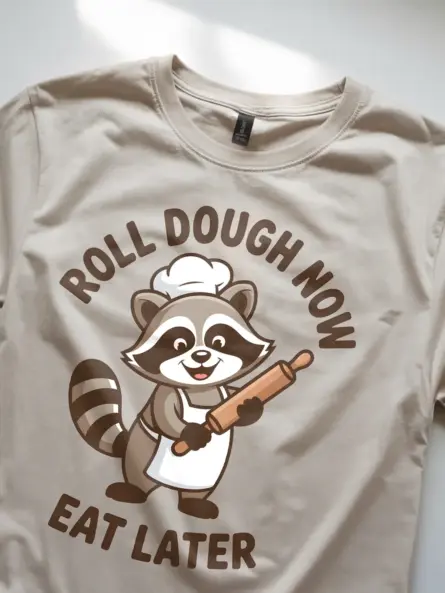 Funny Baking T-Shirt – “Roll Dough Now Eat Later” Raccoon Chef Tee - Image 9